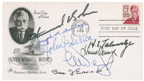 First Day Cover Signed by Seven Prominent Watergate Figures Including Judge John Sirica and Sam Ervin
