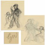 Garth Williams Preliminary Illustration for Charlottes Web -- Initialed and Numbered by the Artist -- Unfinished Sketch on the Verso
