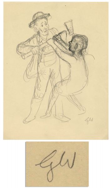 Garth Williams' Preliminary Drawing for ''Charlotte's Web'' -- Initialed by the Artist -- Sketch of Fern and Her Father With the Ax That Could Have Killed Wilbur