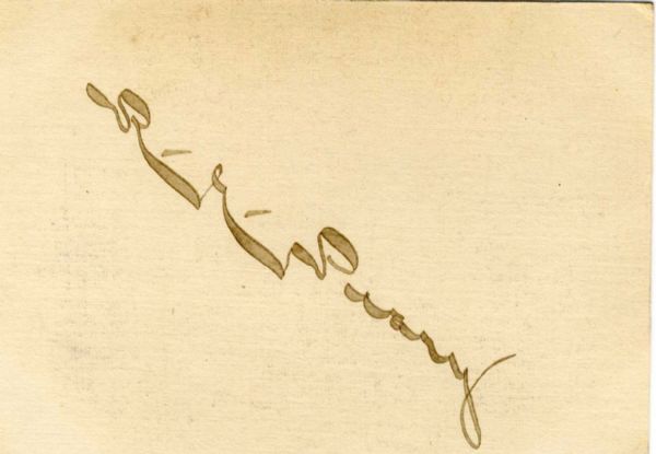 Explorer Robert Peary Autograph -- ''R.E. Peary'' Signed on 45 Degree Angle as if Descending a Mountain -- on 5'' x 3.5'' Card
