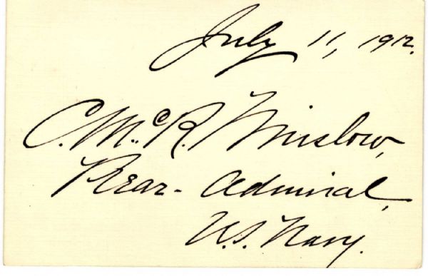Admiral Winslow Signature -- ''July 11, 1912. C.McR. Winslow, Rear-Admiral, U.S. Navy.'' -- 5'' x 3.25'' Card -- Near Fine