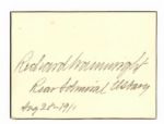 Signature of Richard Wainwright / Rear Admiral US Navy / Aug 28 - 1911 -- Admiral of the Spanish-American War -- 3.5 x 2.5 -- Fine