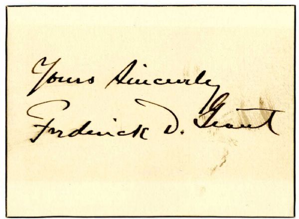 Signature of General Frederick Dent Grant -- Son of President U.S. Grant -- 3.5'' x 2.5'' -- Signature Smudged, Else Fine