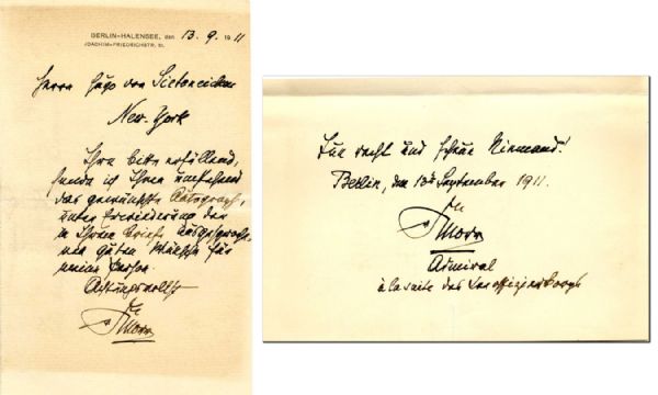 Admiral Eduard von Knorr Handwritten Letter Twice-Signed -- Credited With Establishing Germany's Colonial Empire -- 4.5'' x 7''
