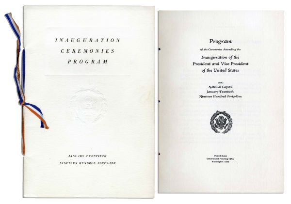 Inauguration Ceremonies Program From 20 January 1941 -- President Franklin Roosevelt and Vice President Henry Wallace