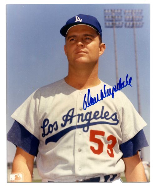 Don Drysdale Signed 8'' x 10'' Glossy Photo Across His #53 L.A. Dodgers Uniform -- Near Fine -- With PSA/DNA COA