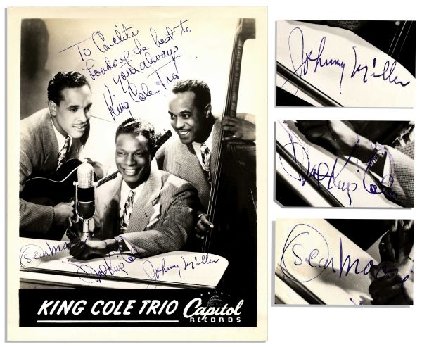 Nat King Cole 8'' x 10'' Signed Photo -- Also Signed by Oscar Moore and Johnny Miller of the King Cole Trio