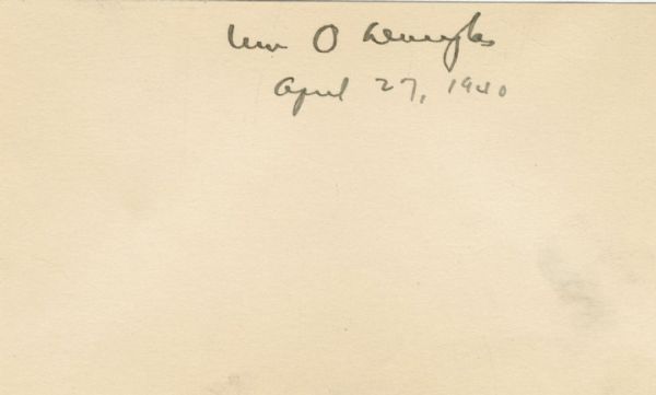 William O. Douglas Signature, Dated 27 April 1940 -- Longest Serving Justice of the U.S. Supreme Court -- 5'' x 3'' Card -- Near Fine