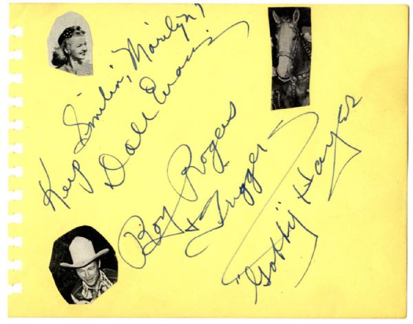 Movie and TV Western Stars Roy Rogers, Dale Evans & Gabby Hayes Sign a 5.5'' x 4.5'' Album Page -- Trigger Signs, Too! -- Near Fine