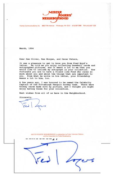 Fred Rogers Typed Letter Signed -- ''Best Wishes From All of Us Here in the Neighborhood...'' -- 8.5'' x 11'' -- Near Fine