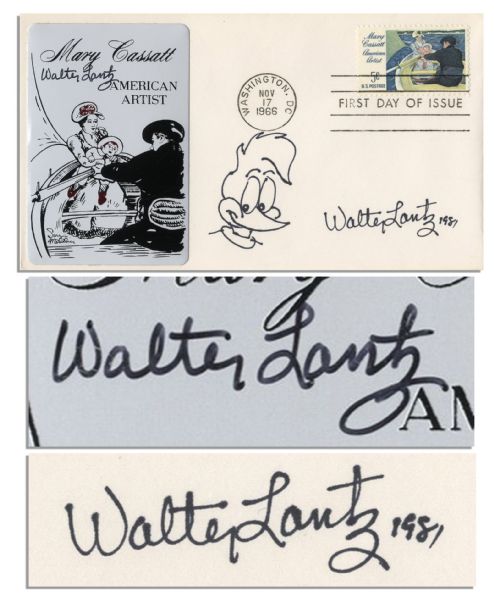 Walter Lantz Twice-Signed Cover -- Also With Sketch of His Woody Woodpecker