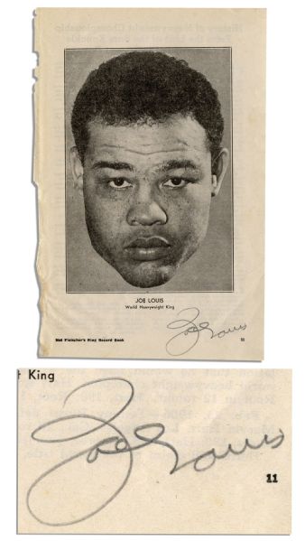 Joe Louis Pencil Signature to Page From 1948 Ring Record Book Listing him ''World Heavyweight King'' -- 6'' x 9'' -- Very Good