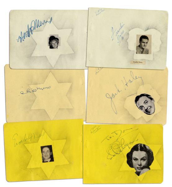 Marx Brothers 3 Signed Pages -- Each Brother Signs One Sheet -- Versos Bear Signatures of More Stars -- 6'' x 4.5'' Leaves -- Very Good