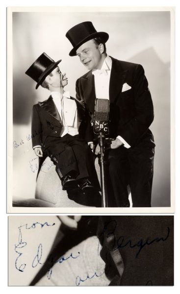 8'' x 10'' Glossy Signed Photo -- ''Best Wishes Alex / from Edgar Bergen and Charlie McCarthy'' -- Some Fading -- Good