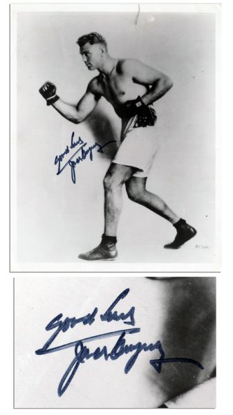 Jack Dempsey 8'' x 10'' Glossy Signed Photo -- ''Good Luck / Jack Dempsey'' -- 1'' Tear & Glue Residue to Verso, Very Good