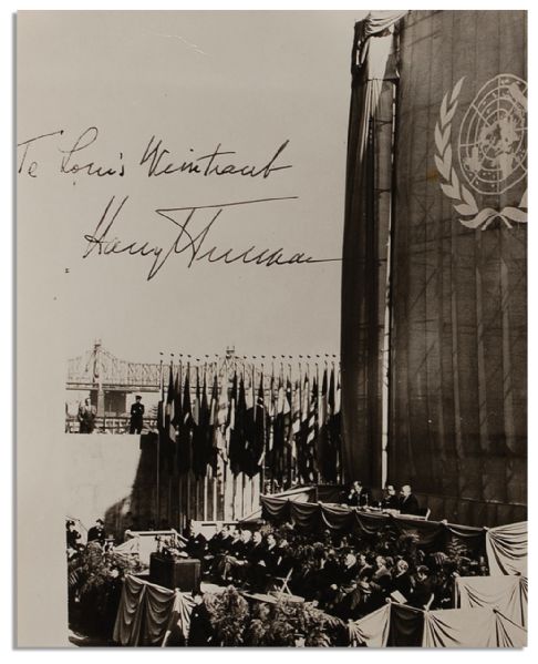 Harry Truman 8'' x 10'' Signed Photo -- Uncommon Photo of the United Nations