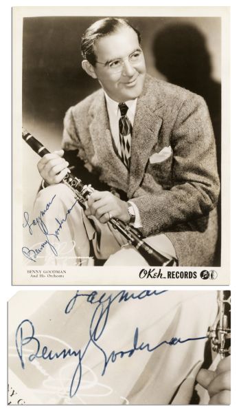 ''King of Swing'' Benny Goodman Signed 8'' x 10'' Glossy Photo -- Publicity Photo Circa 1940 -- ''Lyman / Benny Goodman'' -- Near Fine