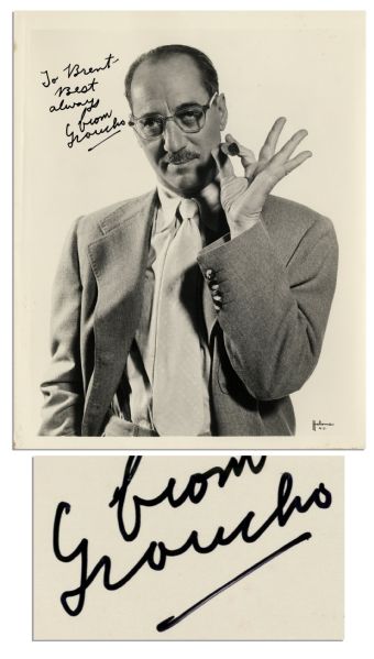 Groucho Marx Signed 8'' x 10'' Glossy Photo -- ''To Brent - Best always from / Groucho'' -- Rippling, Very Good