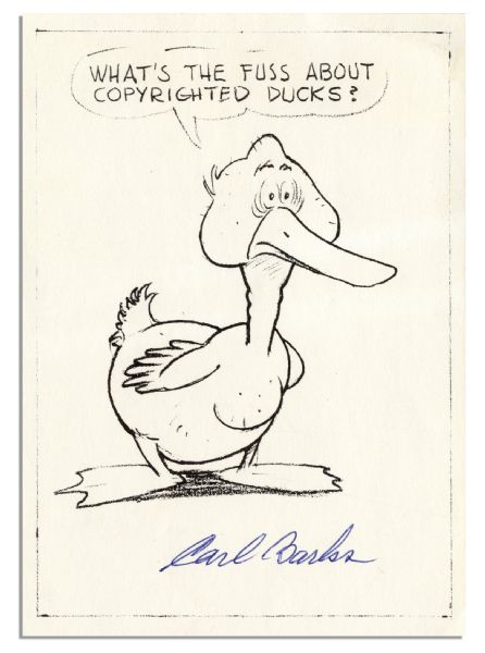 Disney Studio Illustrator Carl Barks Drawing Signed