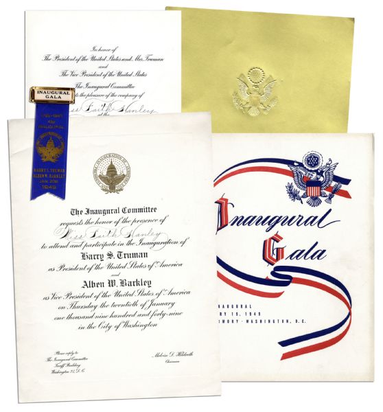Harry Truman 1949 Inauguration Package -- Tickets to Ceremony and Ball, Inaugural Gala Pin