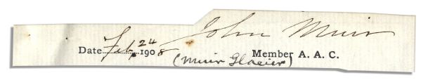 1908 John Muir Signature as an American Alpine Club Member
