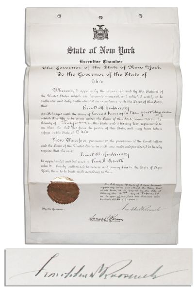 Franklin D. Roosevelt Signed Extradition Document From 1931 as Governor of New York