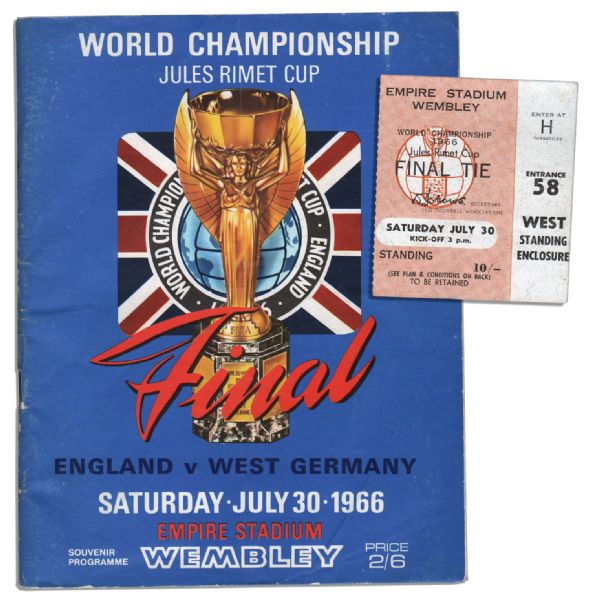 Ticket & Program to The 1966 FIFA World Cup Final at Empire Stadium -- England's Triumph Over West Germany Was Its Only Win to Date & First Host Country to Win in More Than 30 Years