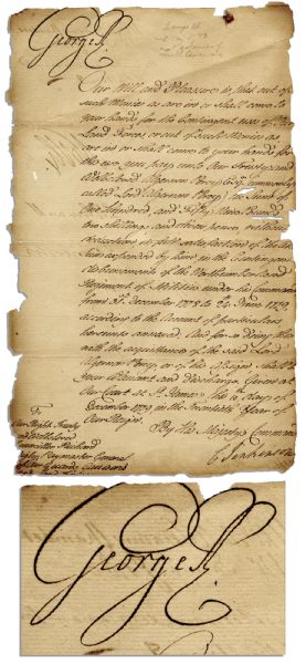 King George III Document Signed From 1779 During the Revolutionary War -- Calling for the Payment of a Military Debt to Member of Parliament -- With Etched Portrait of George