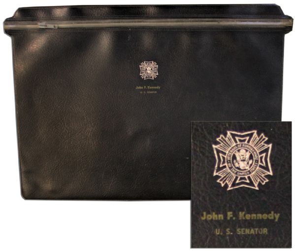 John F. Kennedy's Personalized ''Veteran of Foreign Wars'' Embossed Leather Portfolio -- With a Collection of Other JFK-Related Items, Including an ALS by Jackie Kennedy
