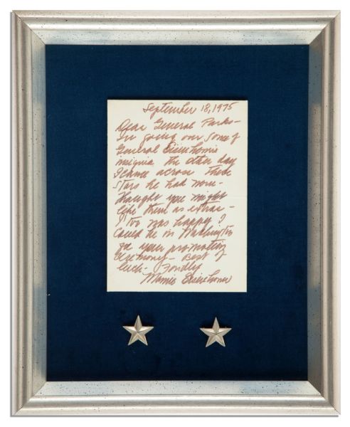 Pair of Dwight D. Eisenhower's General's Stars -- Gifted to Brigadier General Madelyn Parks by Mamie Eisenhower -- With an Autograph Letter Signed by the First Lady
