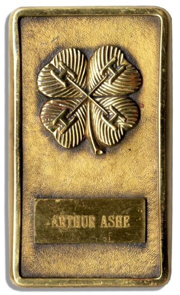 Arthur Ashe 4-H Club Brass Paperweight -- With ''Arthur Ashe'' Engraved