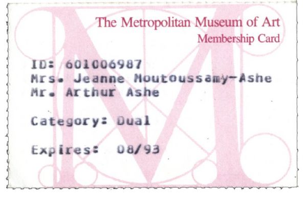 Arthur Ashe Museum Membership Card