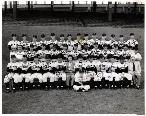 World Champion 1954 New York Giants 14'' x 11.25'' Team Photograph With 36 Signatures Including Willie Mays -- From the Personal Estate of Larry Jansen
