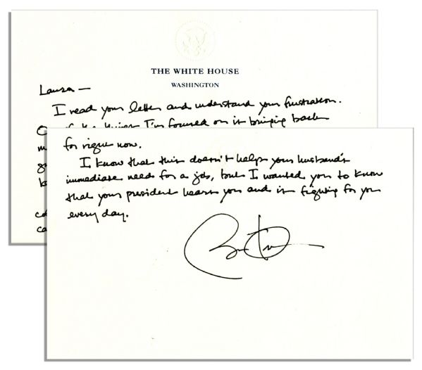 Barack Obama Autograph Letter Signed as President on White House Stationery -- ''...I'm focused on...bringing manufacturing back to America...your President hears you...''