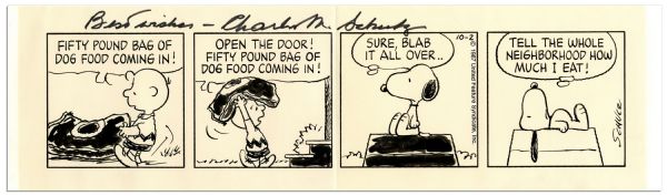 Charles Schulz Hand-Drawn ''Peanuts'' Strip, Featuring Charlie Brown & Snoopy