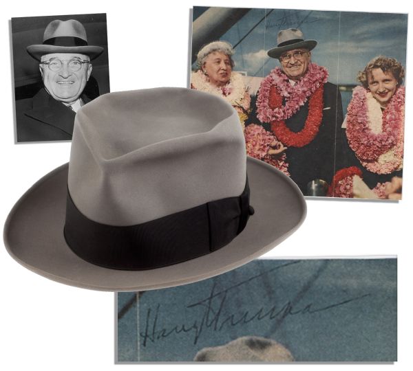 President Truman's Personally Owned & Worn Fedora -- With a Signed Photo of the President