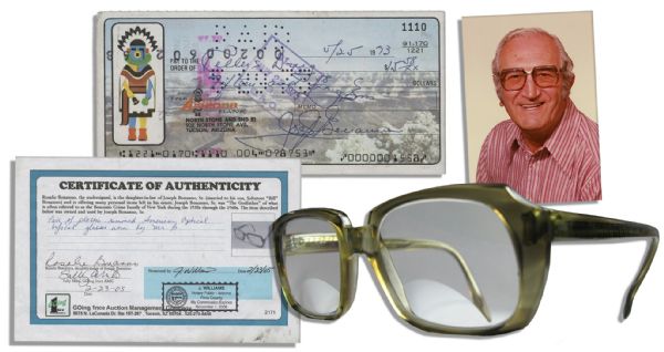 Mafia ''Godfather'' Joe Bonanno's Glasses -- With COA by Daughter-in-Law -- With Additional Twice-Signed Check by Bonanno