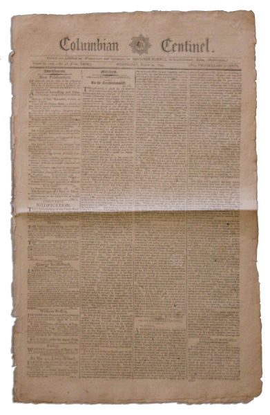 1795 Newspaper -- ''Columbian Centinel'' -- George Washington on Jay Treaty