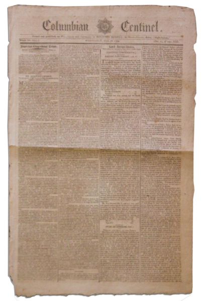 1794 ''Columbian Centinel'' Newspaper -- John Jay Nomination as U.K. Envoy Just Prior to the Jay Treaty