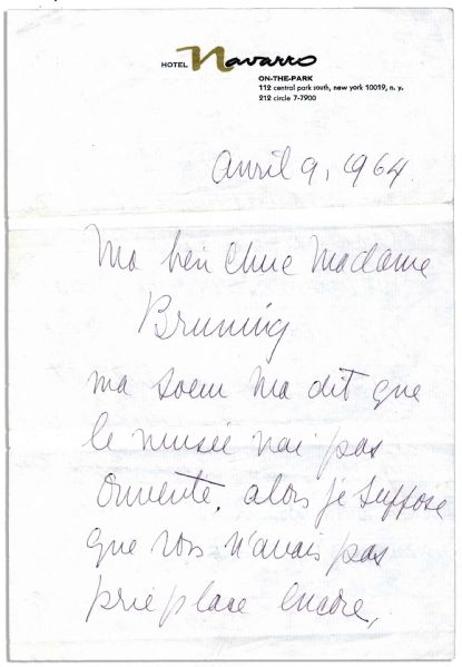 Josephine Baker Autograph Letter Signed -- ''...the cat can stay in the kitchen - pay attention to her that she does not chase the animals - birds, etc. Pay attention to Fifi as well...''