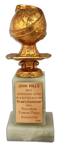 Best Supporting Actor Golden Globe Presented to Knighted English Actor John Mills for His Work in Ryan's Daughter -- Role for Which He Also Won Best Supporting Actor