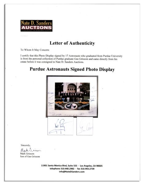 Astronaut Group Signed 20.25'' x 16'' Photo Display From the Estate of Gus Grissom --  Includes Neil Armstrong & Gene Cernan