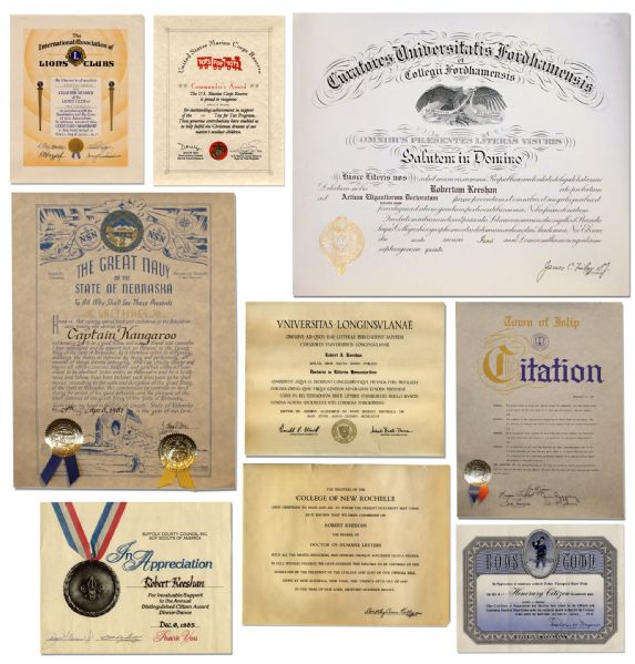 Lot of 11 Certificates Awarded to Captain Kangaroo's Bob Keeshan -- Spanning 1952 Through 1999