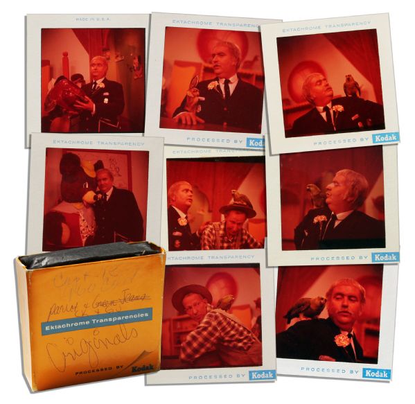 Captain Kangaroo Color Transparencies -- 1960 Images of the Captain Holding a Red Fireman's Helmet, Mr. Green Jeans & Bunny Rabbit