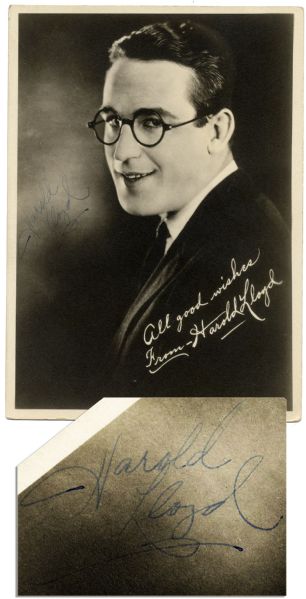 Harold Lloyd Signed 5'' x 7'' Matte Photo -- Signature Printed in White Ink and Hand Signed in Blue Ink: ''Harold Lloyd'' -- Near Fine 