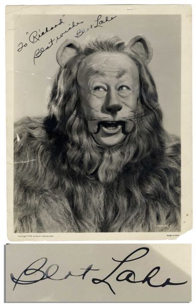 Scarce Bert Lahr Signed Photo as ''Cowardly Lion'' in 1939 ''The Wizard of Oz'' -- With PSA/DNA COA