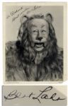 Scarce Bert Lahr Signed Photo as Cowardly Lion in 1939 The Wizard of Oz -- With PSA/DNA COA