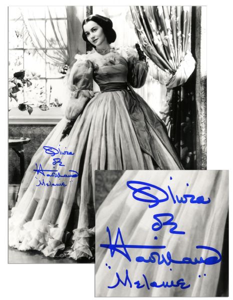 Olivia De Havilland 11'' x 14'' Signed Photo -- ''Olivia de Havilland / 'Melanie''' in ''Gone With the Wind'' Costume -- Fine