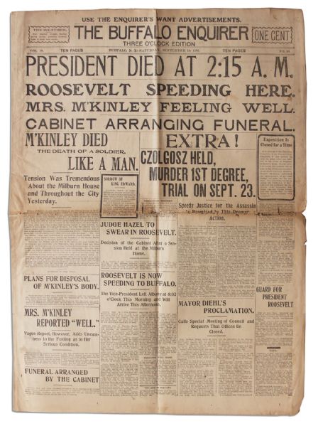'The Buffalo Enquirer'' 14 September 1901 Reporting on President McKinley's Death -- ''...McKinley Died the Death of a Soldier, Like a Man...''