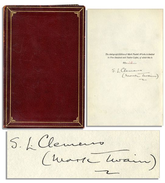 Mark Twain Signs Both His Names -- Samuel Clemens & His Pseudonym Mark Twain to ''The Writings of Mark Twain''